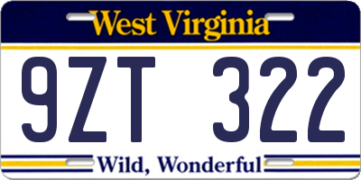 WV license plate 9ZT322