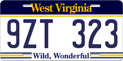 WV license plate 9ZT323