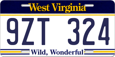 WV license plate 9ZT324
