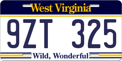 WV license plate 9ZT325