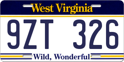 WV license plate 9ZT326