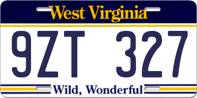 WV license plate 9ZT327