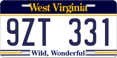 WV license plate 9ZT331