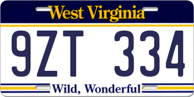 WV license plate 9ZT334