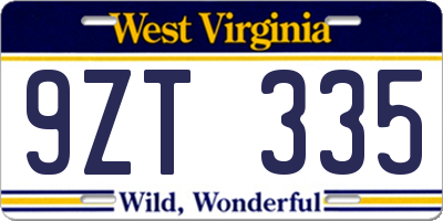 WV license plate 9ZT335