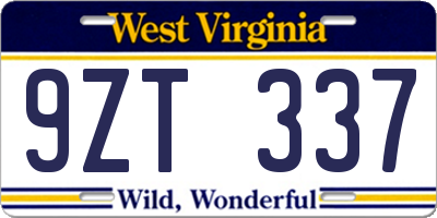 WV license plate 9ZT337