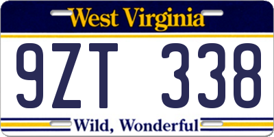 WV license plate 9ZT338