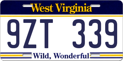 WV license plate 9ZT339