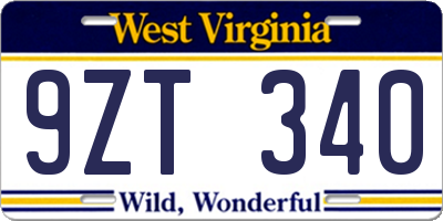 WV license plate 9ZT340