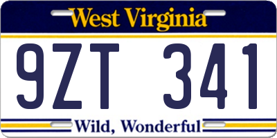WV license plate 9ZT341