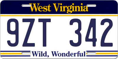 WV license plate 9ZT342