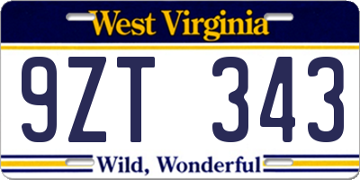 WV license plate 9ZT343