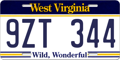 WV license plate 9ZT344