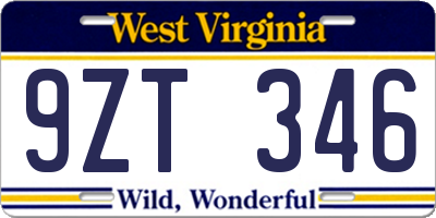 WV license plate 9ZT346