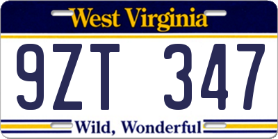 WV license plate 9ZT347