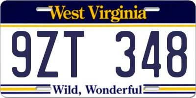 WV license plate 9ZT348