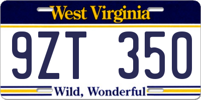 WV license plate 9ZT350