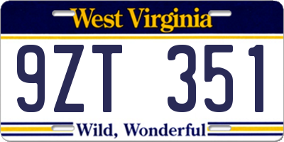 WV license plate 9ZT351