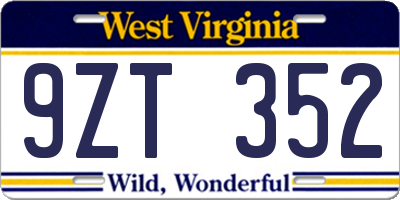 WV license plate 9ZT352