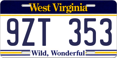 WV license plate 9ZT353
