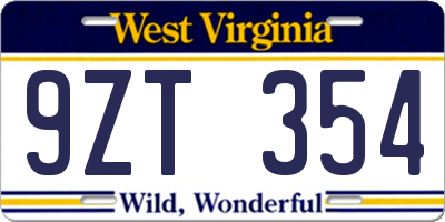 WV license plate 9ZT354