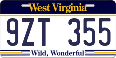 WV license plate 9ZT355