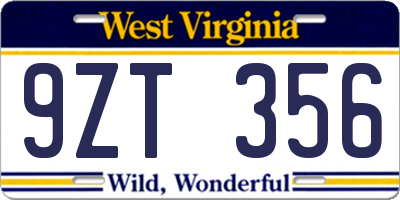 WV license plate 9ZT356