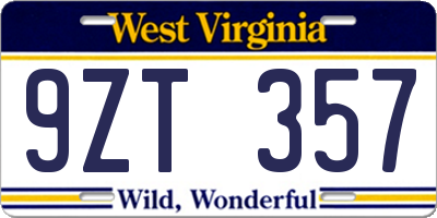 WV license plate 9ZT357