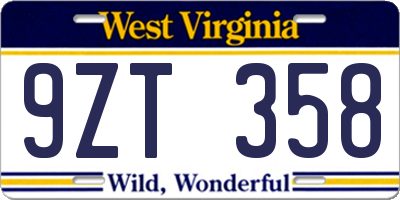 WV license plate 9ZT358