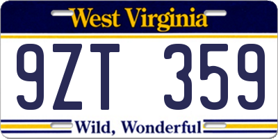 WV license plate 9ZT359