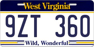WV license plate 9ZT360