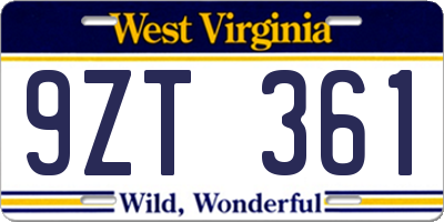WV license plate 9ZT361