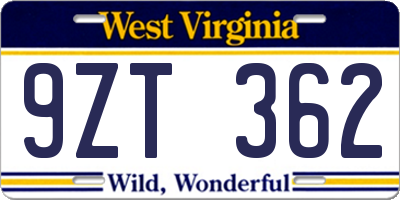 WV license plate 9ZT362