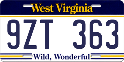 WV license plate 9ZT363