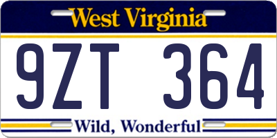 WV license plate 9ZT364