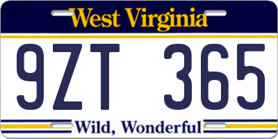 WV license plate 9ZT365