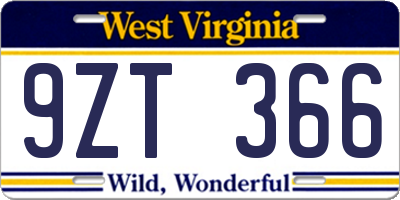 WV license plate 9ZT366