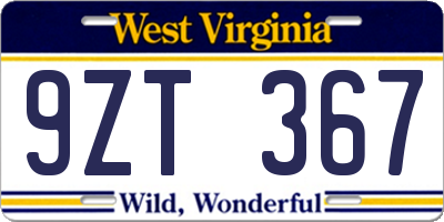 WV license plate 9ZT367
