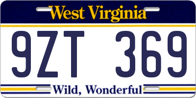 WV license plate 9ZT369