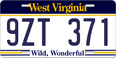 WV license plate 9ZT371