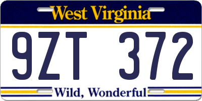 WV license plate 9ZT372