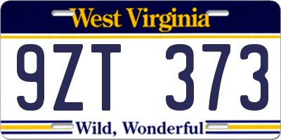 WV license plate 9ZT373