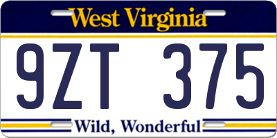 WV license plate 9ZT375