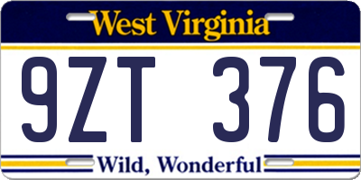 WV license plate 9ZT376