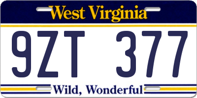 WV license plate 9ZT377
