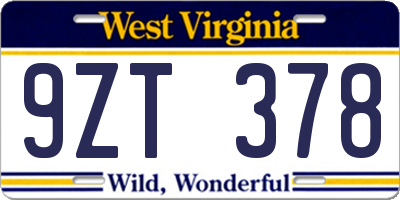 WV license plate 9ZT378