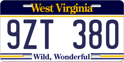 WV license plate 9ZT380