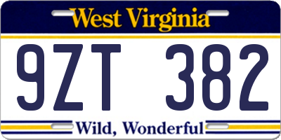 WV license plate 9ZT382