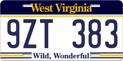 WV license plate 9ZT383
