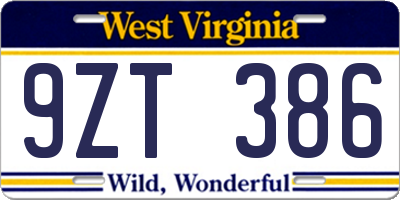 WV license plate 9ZT386